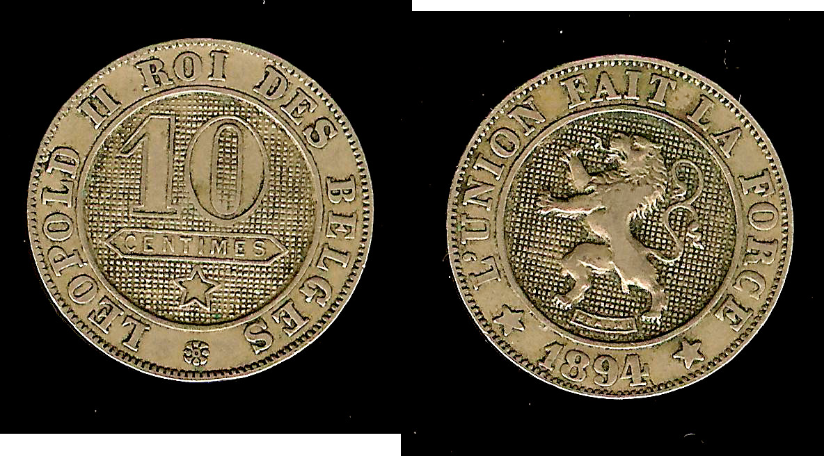 Belgium 10 centimes 1894 gVF